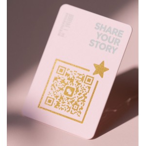 Scannable custom card template with blue text on white background