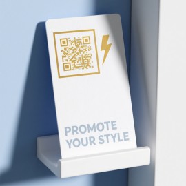 Simple white stand-up brand promotional card