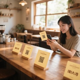 Simple white stand-up brand promotional card