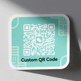 Light blue background QR code sticker template