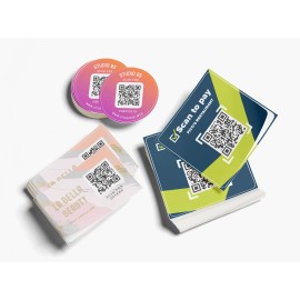 Light blue background QR code sticker template